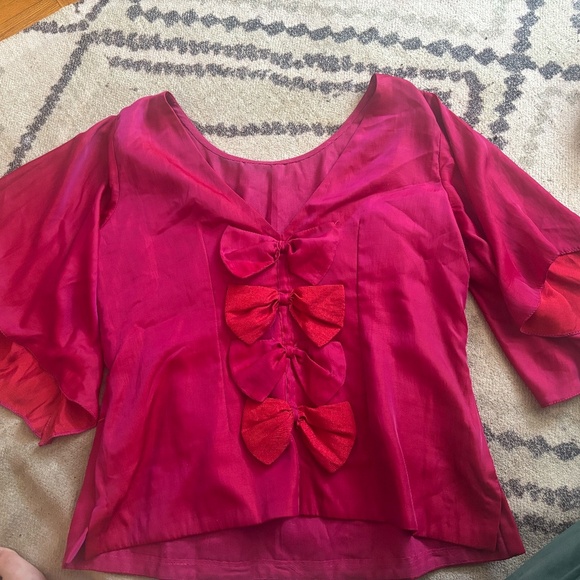 vintage shifting fabric blouse with bows on the back- duo chrome - Picture 12 of 12